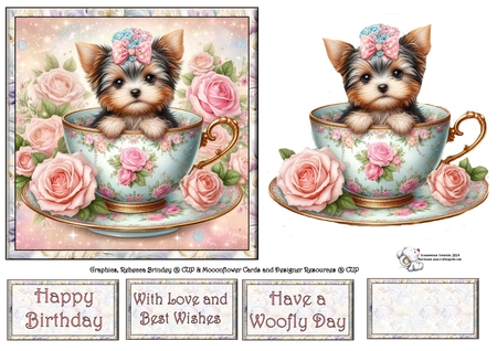 Rose teacup Yorkie by Celia Clare
