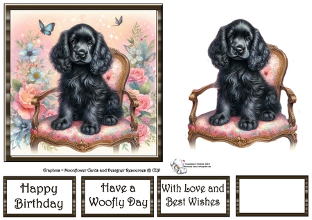 Whimsical Floral Chair Pups 2 by Celia Clare