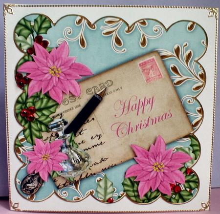 Cerise Poinsettia T Happy Christmas 8in Scallop Step by Step by Celia Clare