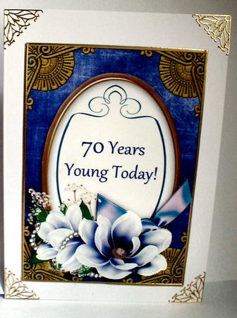 Dark Blue Magnolia 70 Years Young Oval 7x5in Step by Step by Celia Clare