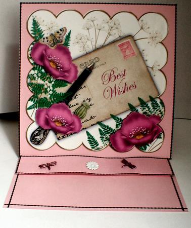 Cerise Poppy Best Wishes Ink Saver 8in Decoupage Topper by Celia Clare
