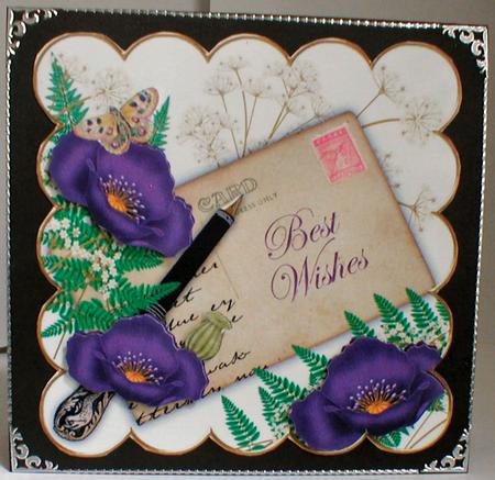 Dark Purple Poppy Best Wishes Ink Saver 8in Decoupage Topper by Celia Clare