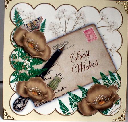 Gold Poppy Best Wishes Ink Saver 8in Decoupage Topper by Celia Clare