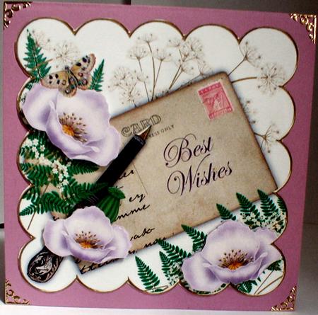 Lilac Poppy Best Wishes Ink Saver 8in Decoupage Topper by Celia Clare