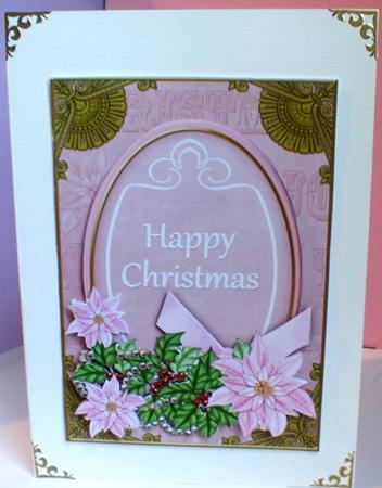 Pastel Pink Poinsettia Happy Christmas Oval 7x5in Topper by Celia Clare