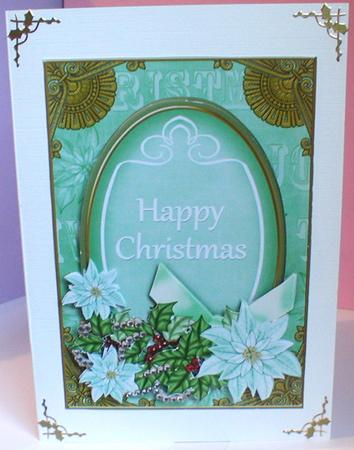 Pastel Mint Poinsettia Happy Christmas Oval 7x5in Topper by Celia Clare