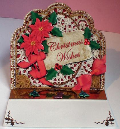 Red Poinsettia Christmas Wishes Scallop Decoupage Topper by Celia Clare