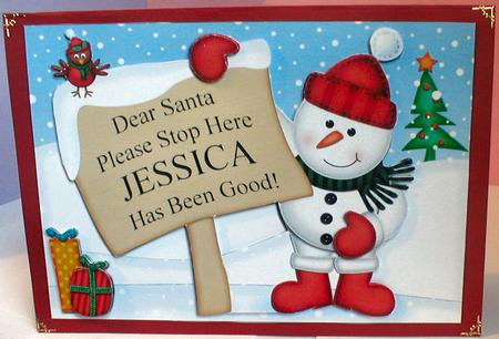 Xmas Snowman Jessica's Been Good A5 Quick Card 3D Decoupage by Celia Clare