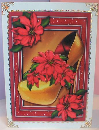 Golden Christmas Diva Shoe & Poinsettias by Celia Clare