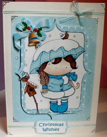 Izzy's Snowy Umbrella Blue Quick Card by Celia Clare