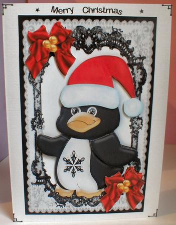 Penguin with Santa Hat and Red Bows by Celia Clare
