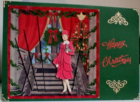 Art Deco Lady with Dog Christmas Card Front by Celia Clare