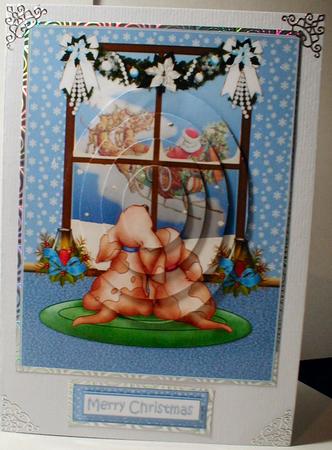 Puppy Look There's Santa Oval Pyramid by Celia Clare