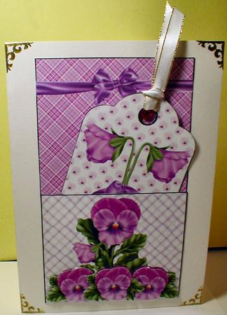 Purple Pansy Tag Pocket Card Front by Celia Clare