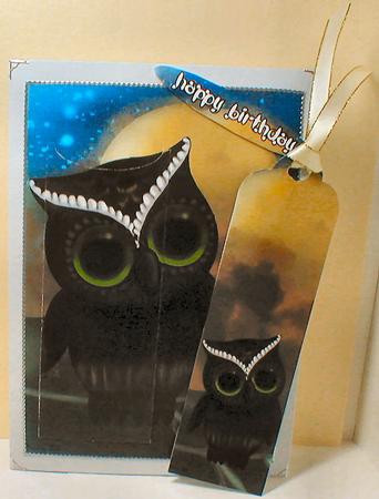 Bookmark Quick Card with Owl and Night Scenery by Celia Clare