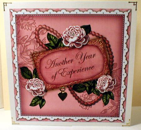 Pink Rose Year of Experience 8in Decoupage Topper by Celia Clare
