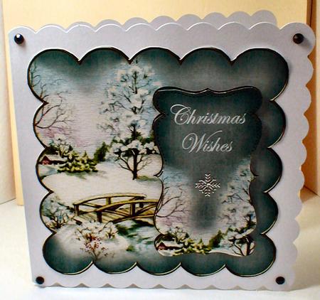 Silver Snowscene Christmas Wishes 8in Scallop Topper by Celia Clare