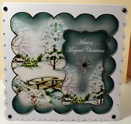Silver Snowscene Magical Christmas 8in Scallop Topper by Celia Clare