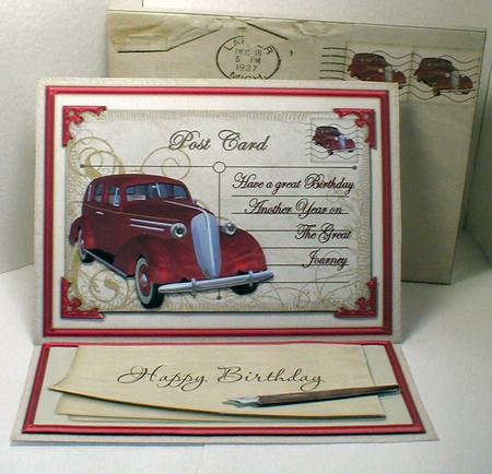 Sedan Vintage Postcard Easel Kit. by Celia Clare