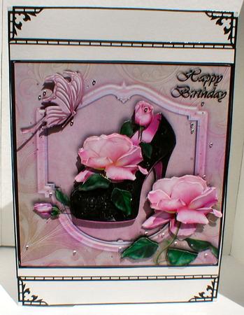 Shoe and Sugarplum Roses Birthday Card Front by Celia Clare