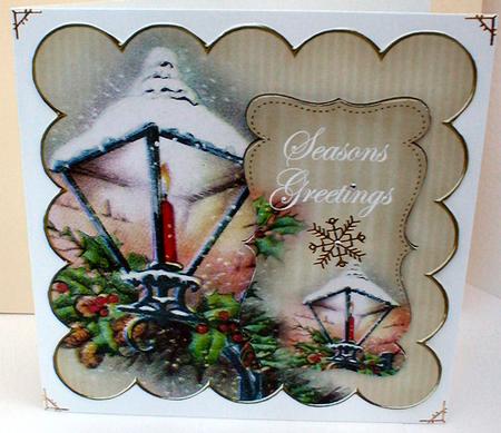 Cream Lantern2 Seasons Greetings 8in Scallop Topper by Celia Clare