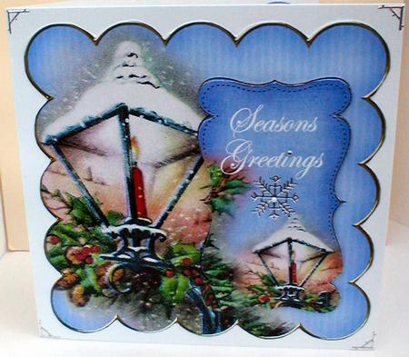 Blue Lantern2 Seasons Greetings 8in Scallop Topper by Celia Clare