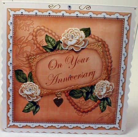 Peach Rose Your Anniversary 8in Decoupage Topper by Celia Clare