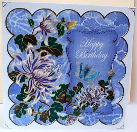 Blue Oriental Lotus Happy Birthday 8in Scallop Topper by Celia Clare