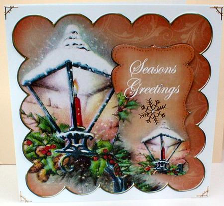 Borange Lantern2 Seasons Greetings 8in Scallop Topper by Celia Clare
