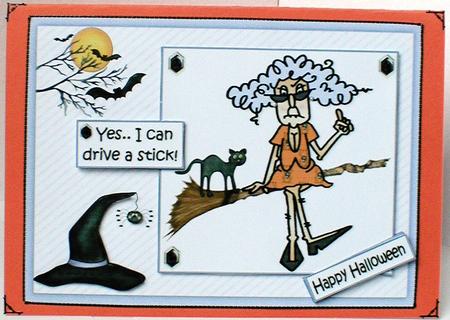 Stella Can Drive a Stick Halloween/birthday Quick Card by Celia Clare