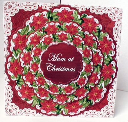 Red Poinsettia Mum at Christmas 3D Doily Card Mini Kit by Celia Clare