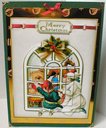 Vintage Christmas Toy Shop Window Shaped Pyramid by Celia Clare
