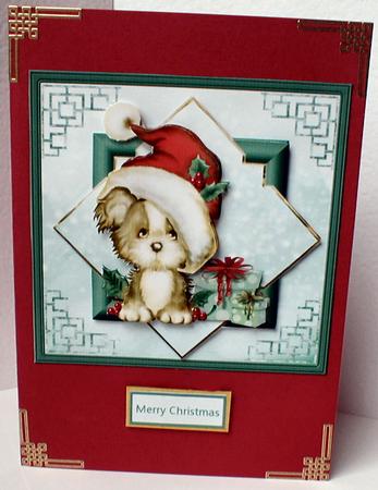 Christmas Dog with Gifts Card with a Topper by Celia Clare