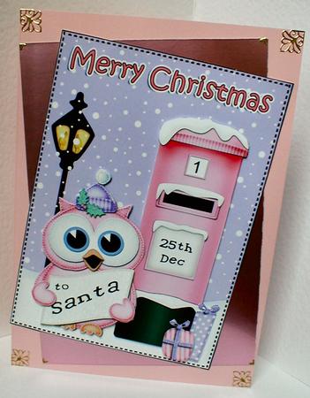 Christmas Little Hoot Owl Postbox 5x7 3D Decoupage by Celia Clare