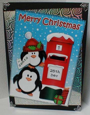 Christmas Penguins Postbox 5x7 3D Decoupage by Celia Clare