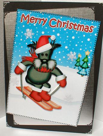 Christmas Skiing Hamish Scottie Dog 5x7 3D Decoupage by Celia Clare
