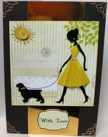 Walking the Dog Yellow Polka Dot Folded Skirt Dress Card Kit by Celia Clare