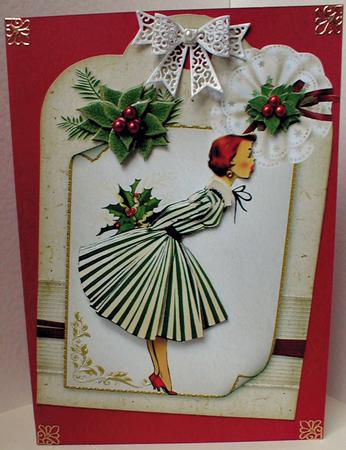 Vintage Lady Christmas Kisses Tag Shaped Topper by Celia Clare