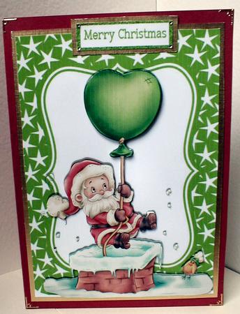 Santa Going Down the Chimney with a Balloon by Celia Clare