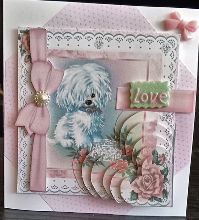Cute Dog with Roses, Bows and Diamonds Heart Stackers by Charmaine Brits