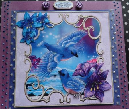 Pretty Blue Birds with Fantasy Flowers 8x8 by Charmaine Brits