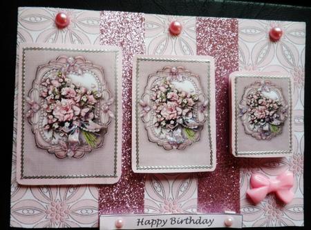 Vintage Pink Roses Bouquet in a Frame, Toppers Sheet by Charmaine Brits