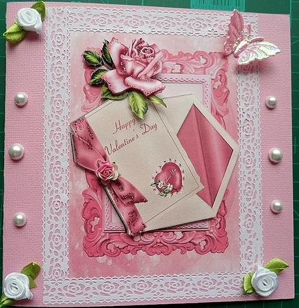Love You Heart with Pink Rose & Bow on a Letter by Charmaine Brits