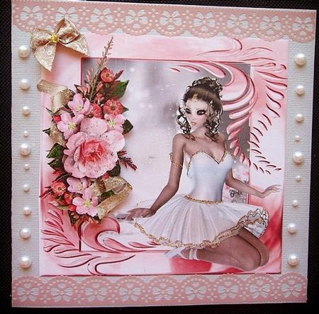 Ballerina with Pink Roses 8x8 by Charmaine Brits