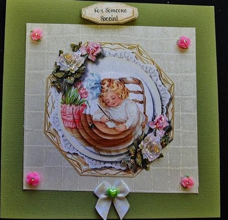 Lovely Octagonal Card Front with Vintage Girl  by Charmaine Brits