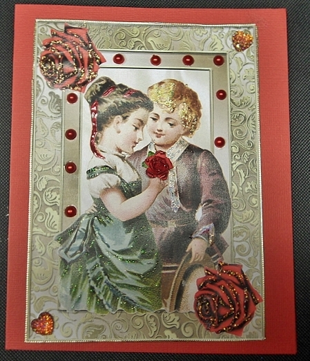 Vintage Couple So in Love in Ornate Frame with Roses A4 by Charmaine Brits