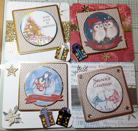 FOUR CHRISTMAS TOPPERS TO MAKE 4 INCH/5 INCH CARDS by Michelle Sharpe