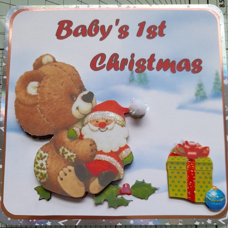 Babys 1st Christmas 4 - 7x7 inch card front with Decoupage by Michelle Sharpe