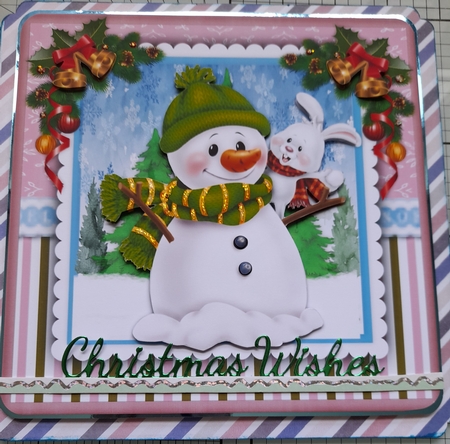 7x7 Rabbits Snowman  by Michelle Sharpe