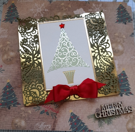 Vintage Style Background Tea Stained With Christmas Trees Merry Christmas Backing Paper by Michelle Sharpe